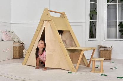 Oak - Wood Learning Tent and Climber with Desk and Chair.