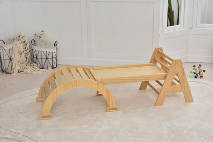 Maple - Wood Small Triangle Climbing Set with Ladder Slide and Rocker.