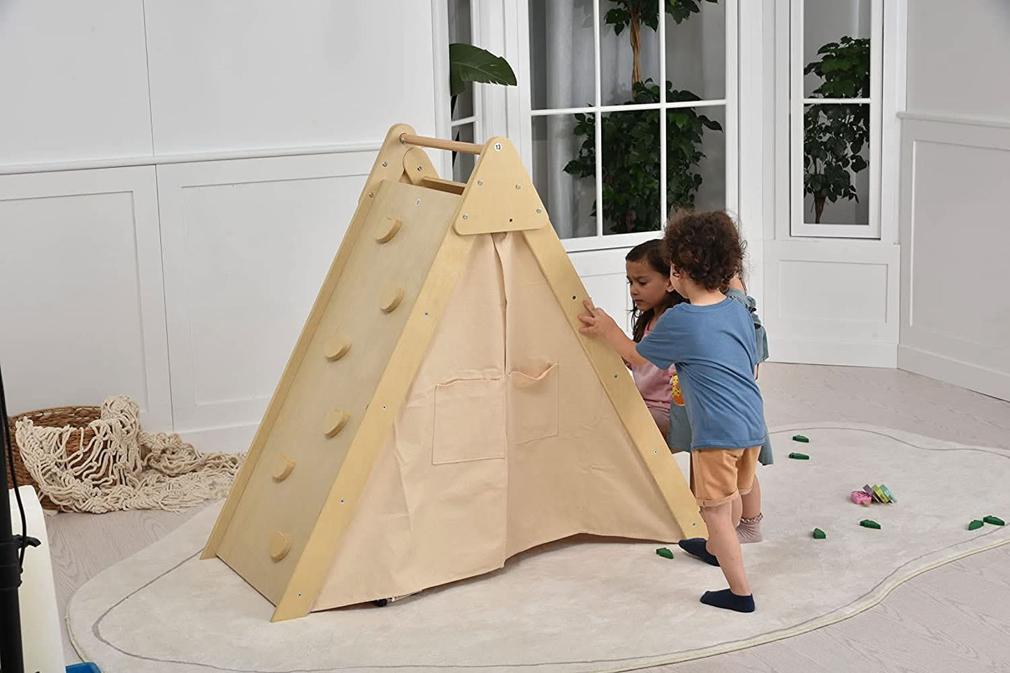 Oak - Wood Learning Tent and Climber with Desk and Chair.