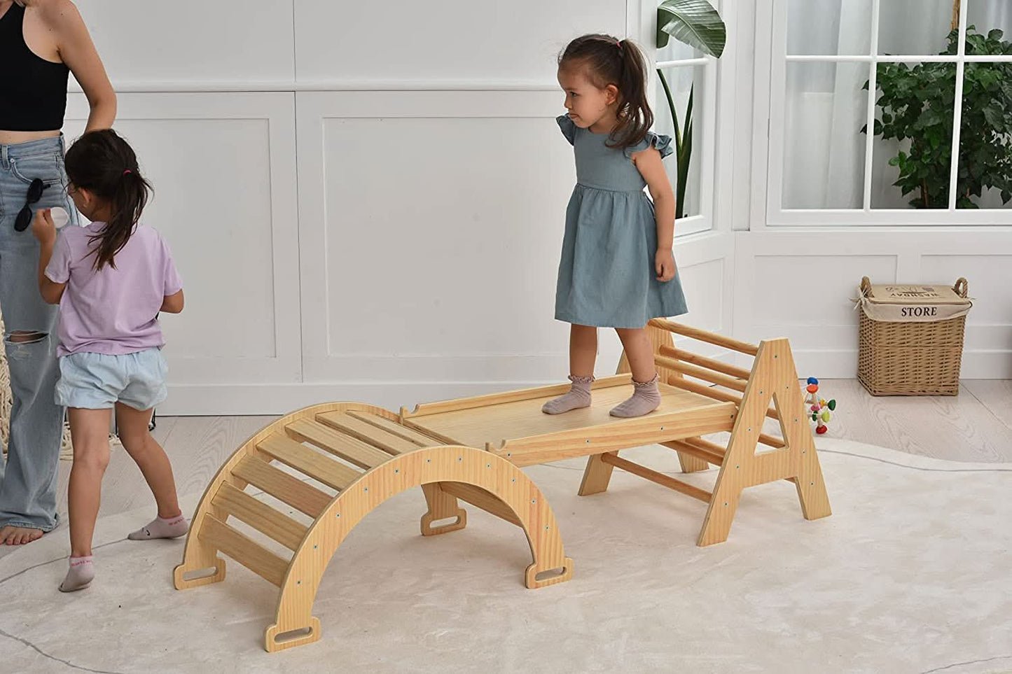 Maple - Wood Small Triangle Climbing Set with Ladder Slide and Rocker.