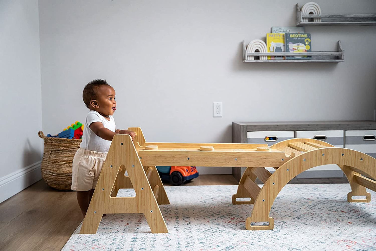 Maple - Wood Small Triangle Climbing Set with Ladder Slide and Rocker.