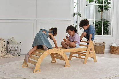 Maple - Wood Small Triangle Climbing Set with Ladder Slide and Rocker.