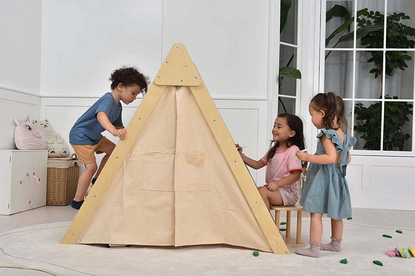 Oak - Wood Learning Tent and Climber with Desk and Chair.