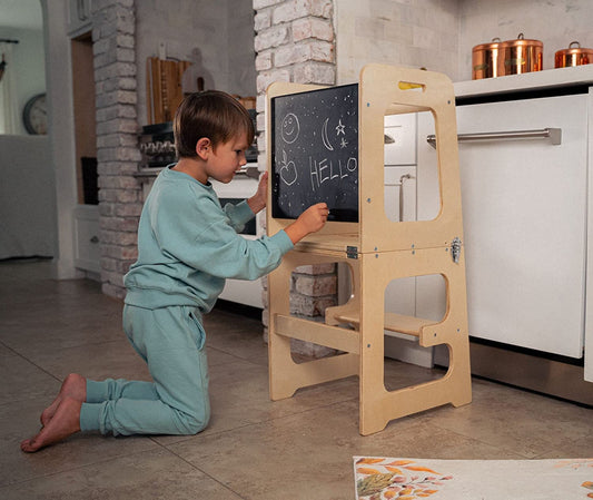 Child Drawing on The Date, Avenlur's Patented Step Stool and Chalkboard