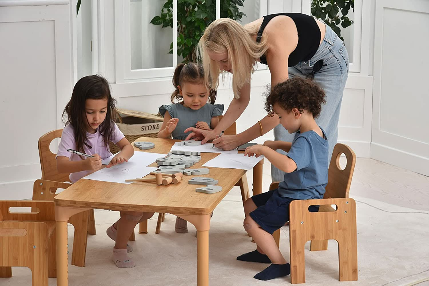 Adrian - Bamboo Toddler Table and Chair 5 Piece Set.