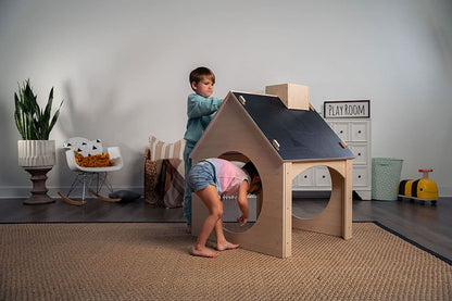 Children Playing Inside Evergreen - Avenlur's Children's Playhouse With Chalkboard - in Playroom