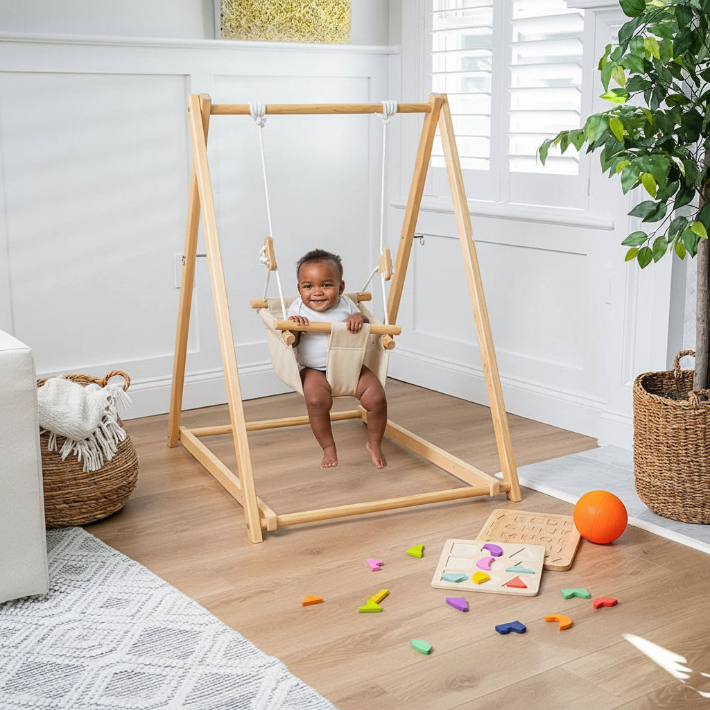 baby trend swing Spruce - Baby and Toddler Foldable Wooden Swing Set