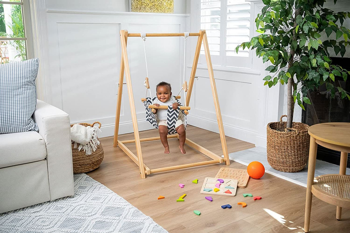 Spruce - Baby and Toddler Foldable Wooden Swing Set.