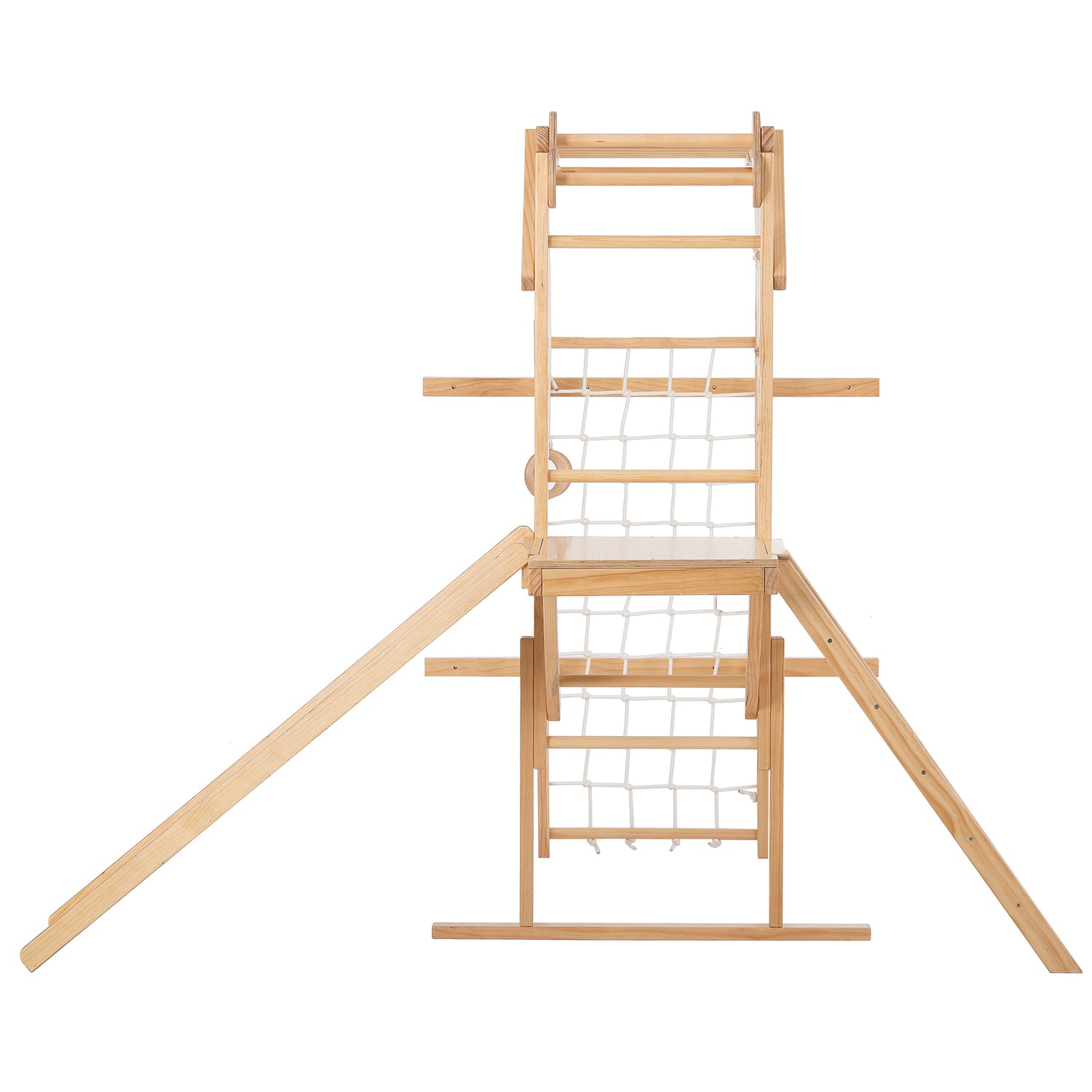 The Grove Jungle Gym - Avenlur's Premium 8 in 1 Wooden Playset for Older Kids in Natural Wood Color - Side View