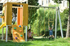 Forest - Modern Backyard Outdoor Swing Set 2 Swings And Trapeze Bar.