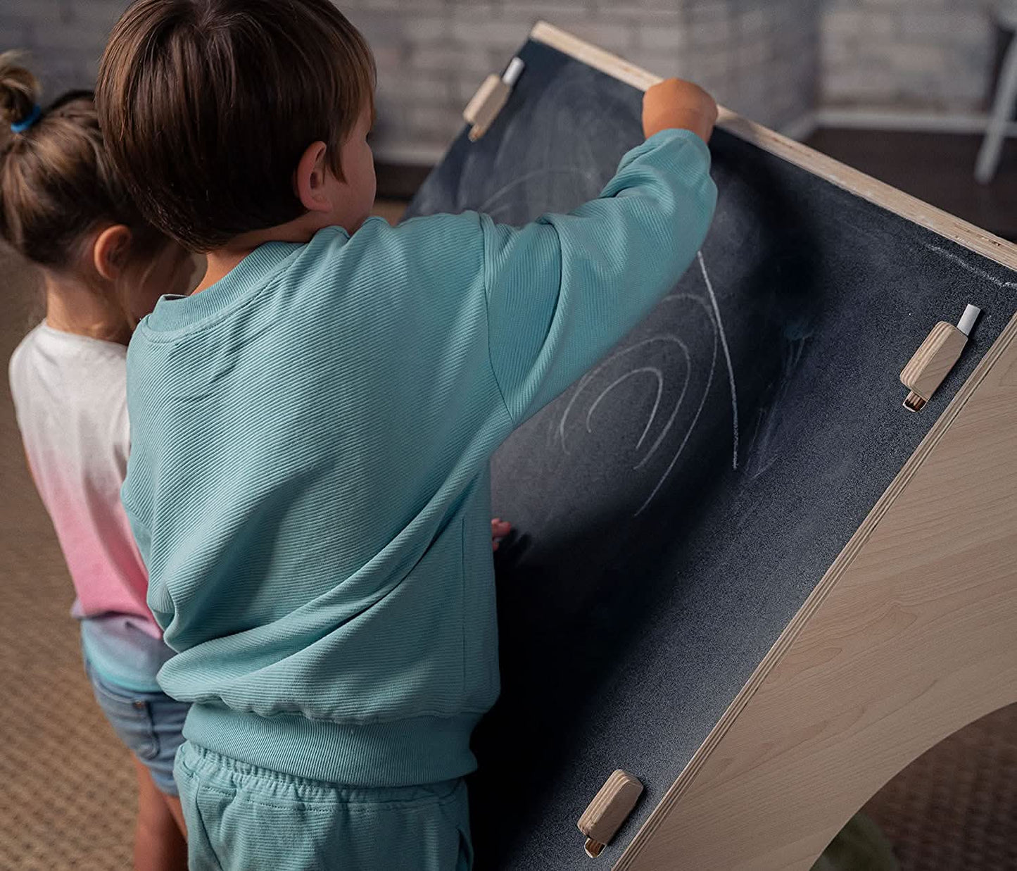 Children Writing on Chalkboard Roof of Evergreen, Avenlur's Children's Playhouse with Chalkboard