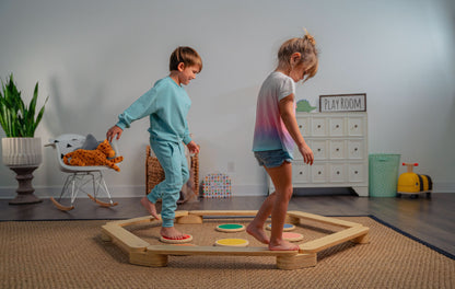 Children Balancing on Avenlur's Majesty Balance Beam with Stepping Stones