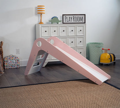 Manuka - Avenlur's Safe and Fun Indoor Toddler Slide in Pink in Playroom - Side View