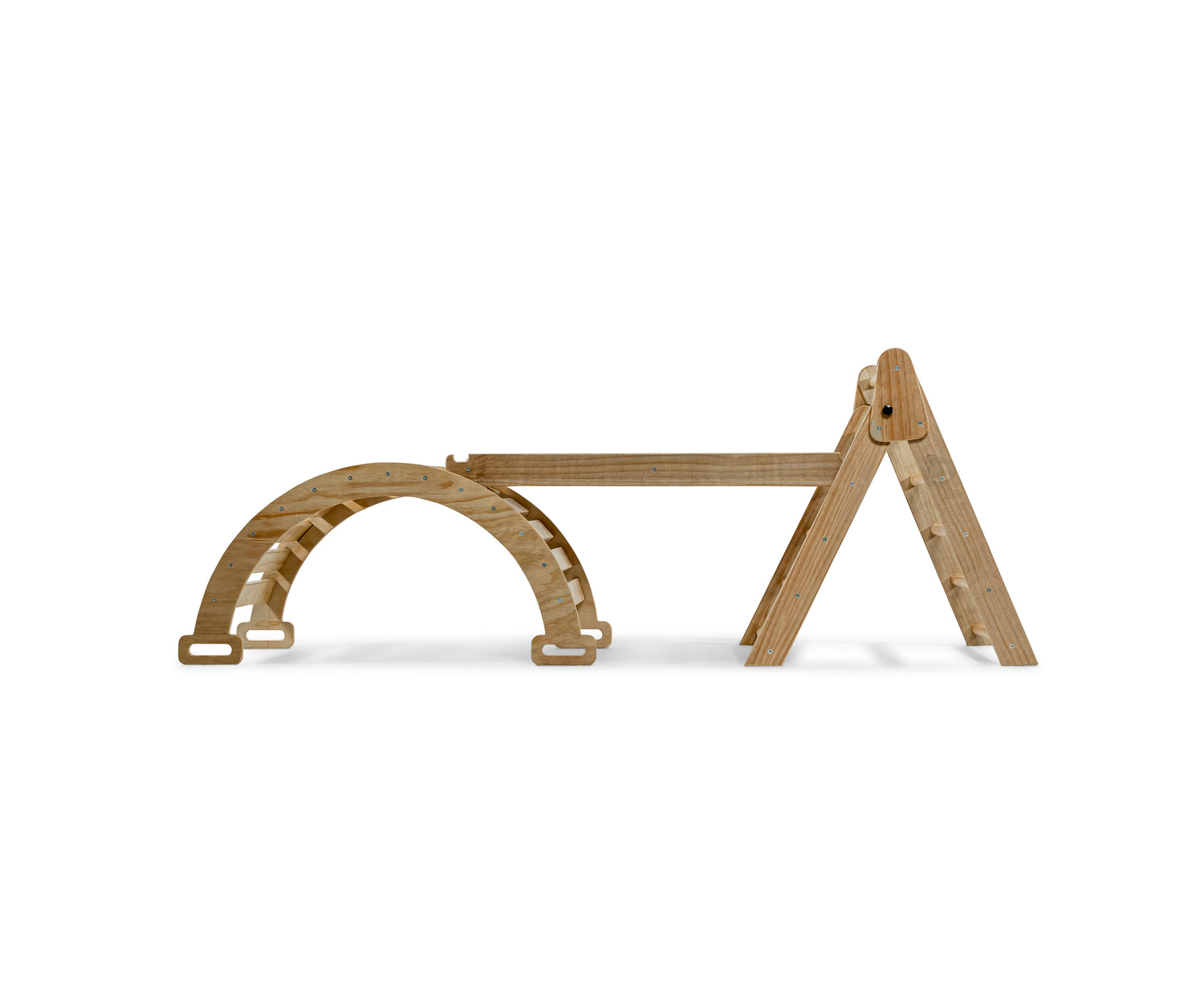 Hazel - Avenlur's Pikler Triangle Ladder with Arch Ramp, Slide, Rocker, and Triangle Rock Climber - Side View