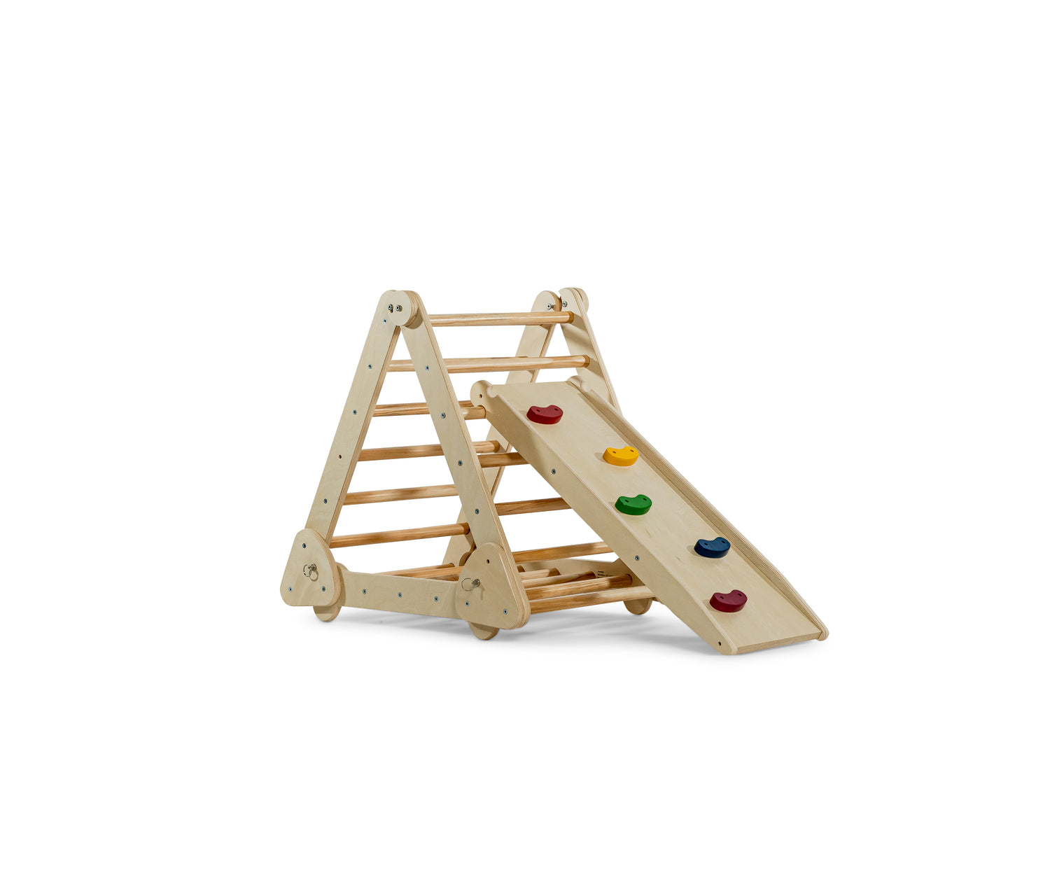 Avenlur's Vicus Pikler Triangle Ladder With Ramp Showing Side of Colorful Climbing Stones 