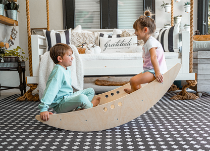 Children Rocking in Rowan - Avenlur's Reversible Rocking Boat & Bridge - in Playroom