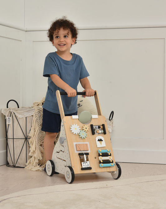 Avenlur Wooden Baby Walker Push and Pull With Busy Board