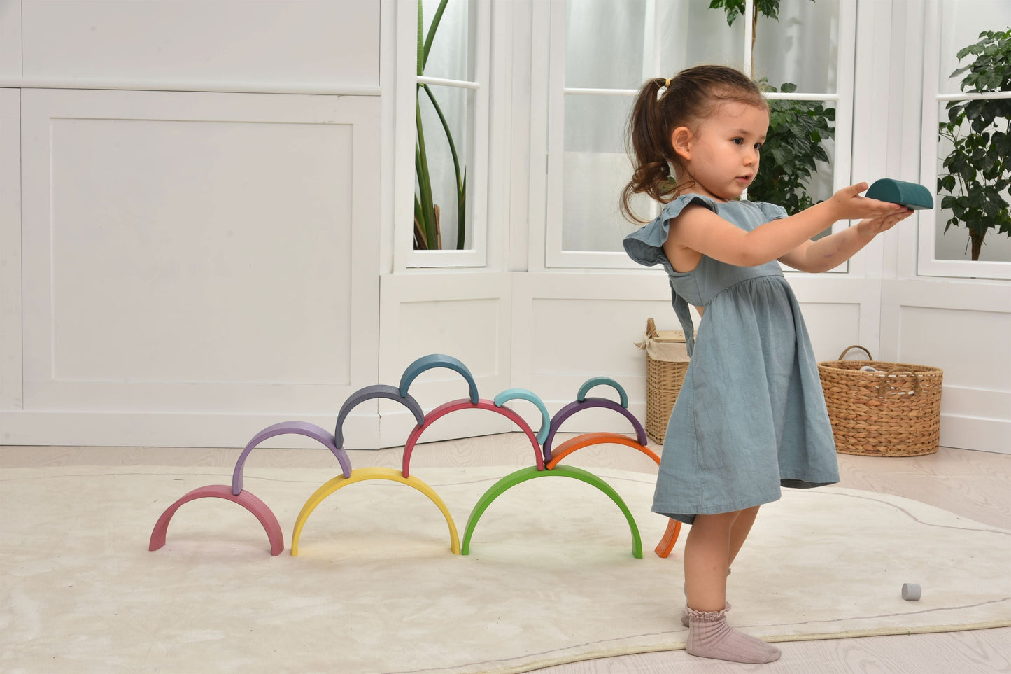 Wooden Rainbow Stacker Blocks.