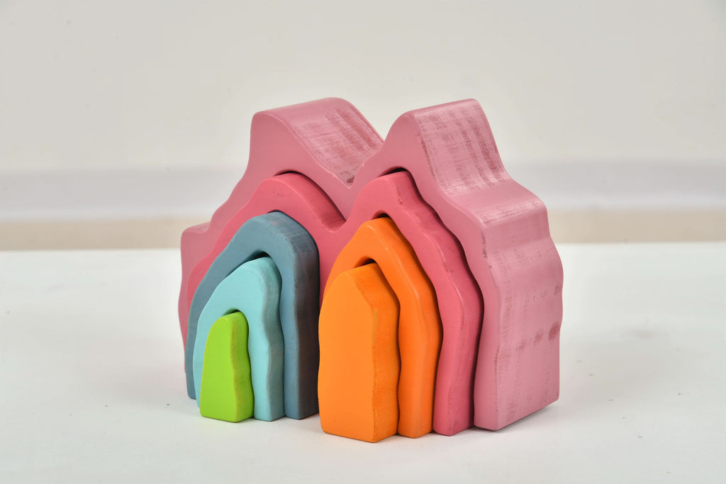 Wooden Mountain Rainbow Stacker Toy Puzzle Blocks.