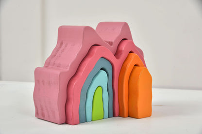 Wooden Mountain Rainbow Stacker Toy Puzzle Blocks.