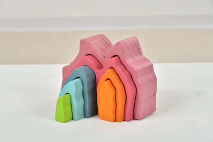 Blocs de puzzle empilables en bois en forme de montagne arc-en-ciel