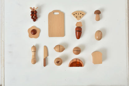 Wooden Play Food Sets for Kids Kitchen.