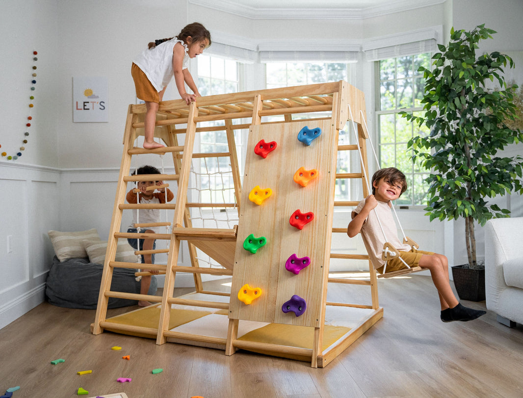 Indoor 8-in-1 Foldable Wooden Jungle Gym | Chestnut From Avenlur