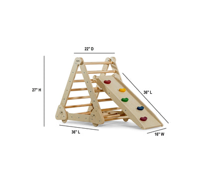 Avenlur's Vicus Pikler Triangle Ladder Showing Dimensions of Product