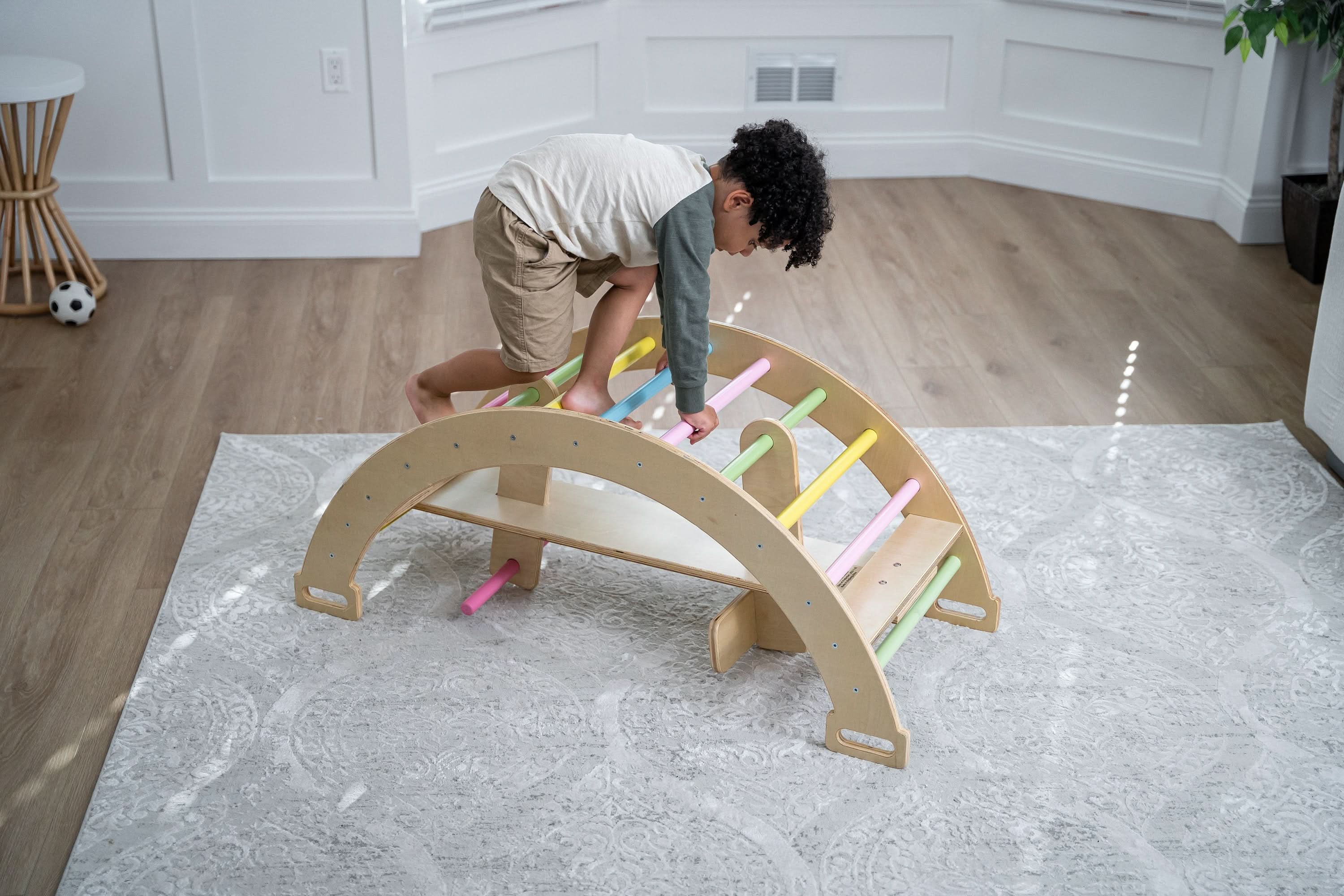 Bazel - Pikler 6-in-1  Climber with Rocker Arch and Slide Set.