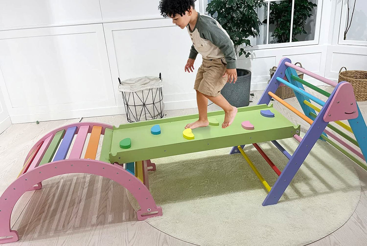 Avenlur Hazel climbing toys for toddlers set up as an obstacle course