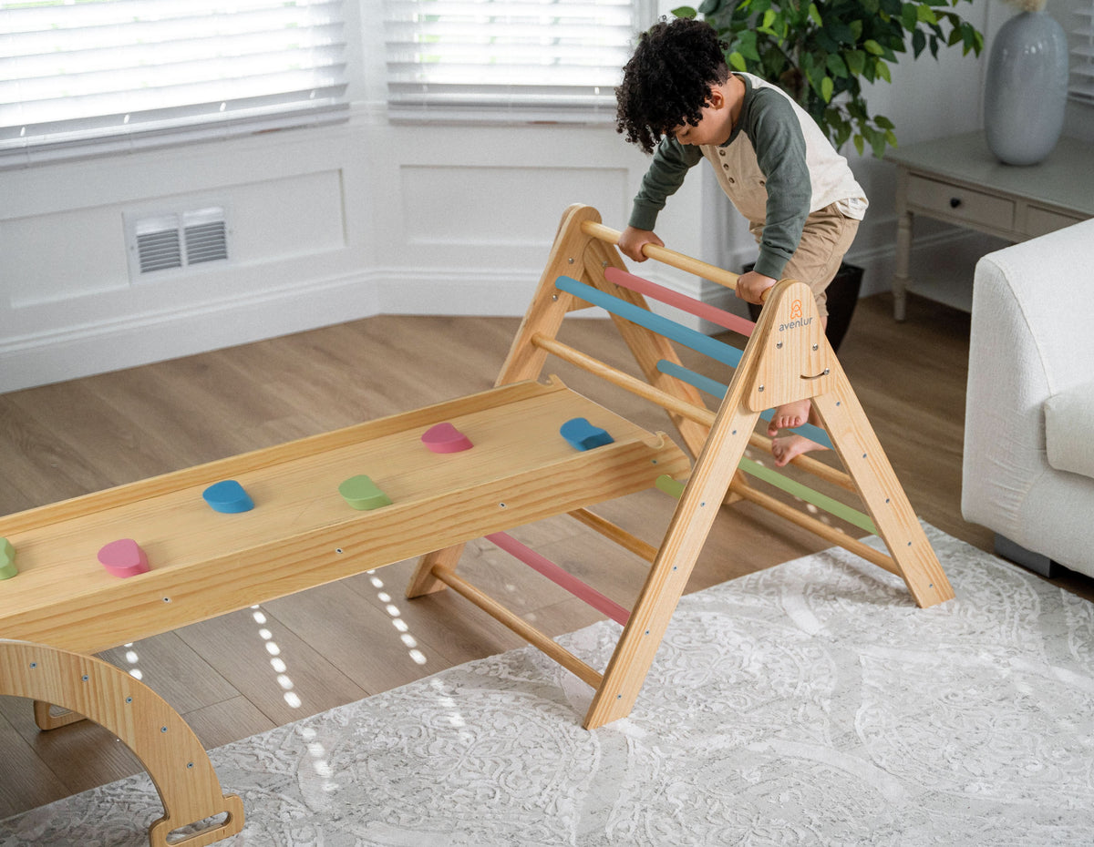 Avenlur Hazel Pikler triangle and rocker used together