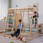 Avenlur Magnolia wooden indoor jungle gym for toddlers and kids with climbing net