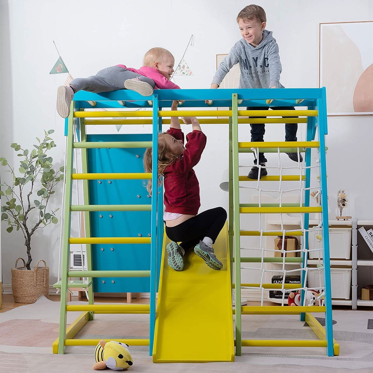 Avenlur Magnolia indoor jungle gym for kids with slide, swing and rope ladder