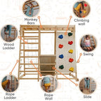 Avenlur Magnolia wooden jungle gym for kids with trapeze swing and slide