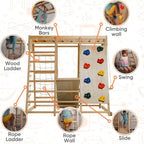 Avenlur Magnolia real wood indoor jungle gym with monkey bars and rope ladder