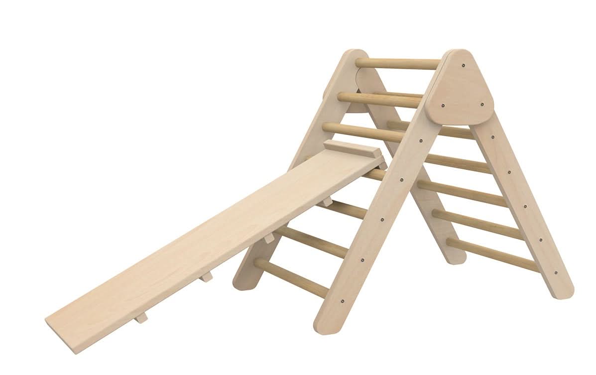 Avenlur Olive Pikler triangle and slide in raw wood finish