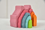 Close up of the Avenlur stacking blocks wood grain and colors