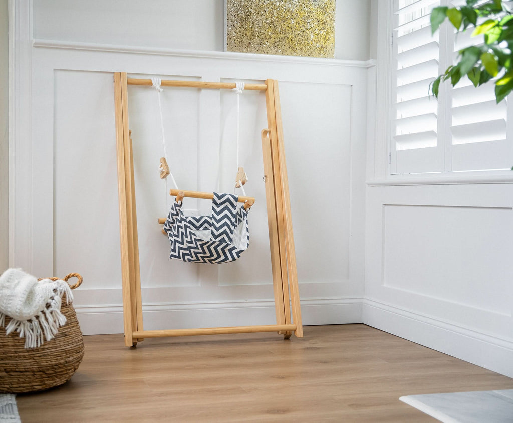 Avenlur canvas tent cover turning a baby swing frame into a play tent
