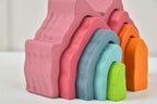 Avenlur wooden building blocks in a rainbow mountain shape