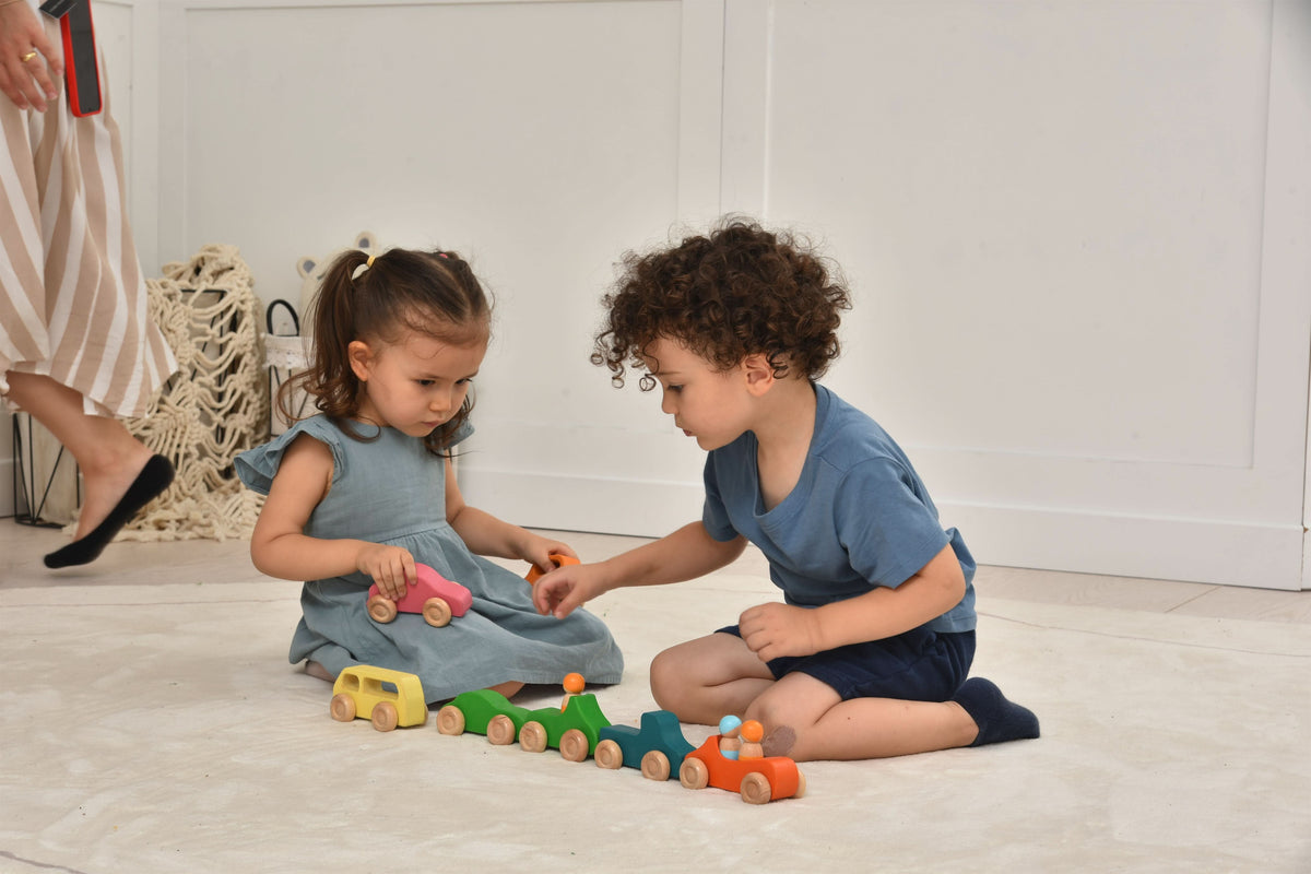 Avenlur wooden cars for toddlers in bright colors