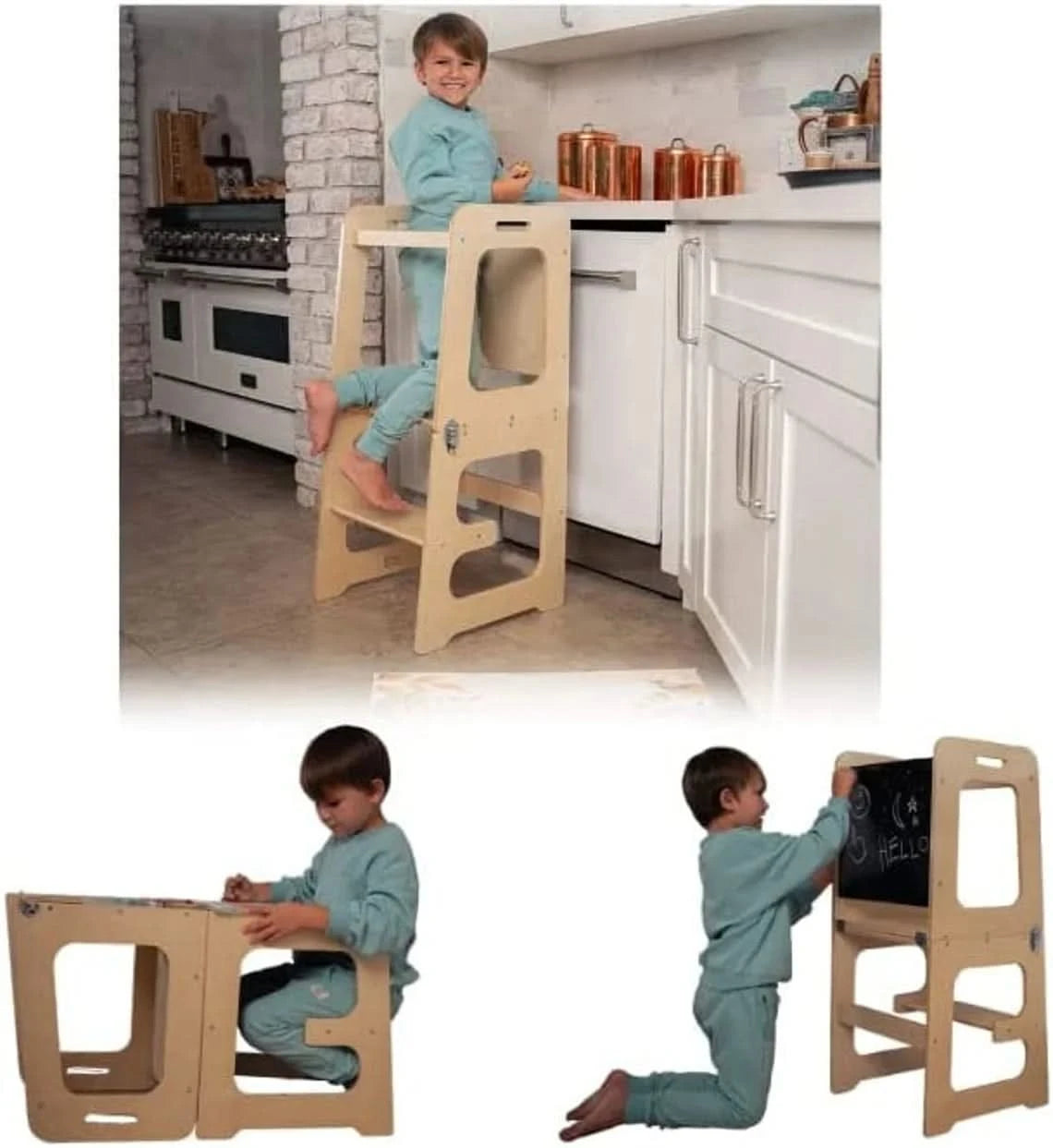 Date - 4 in 1 Kitchen Tower, Desk, Step Stool and Chalkboard.