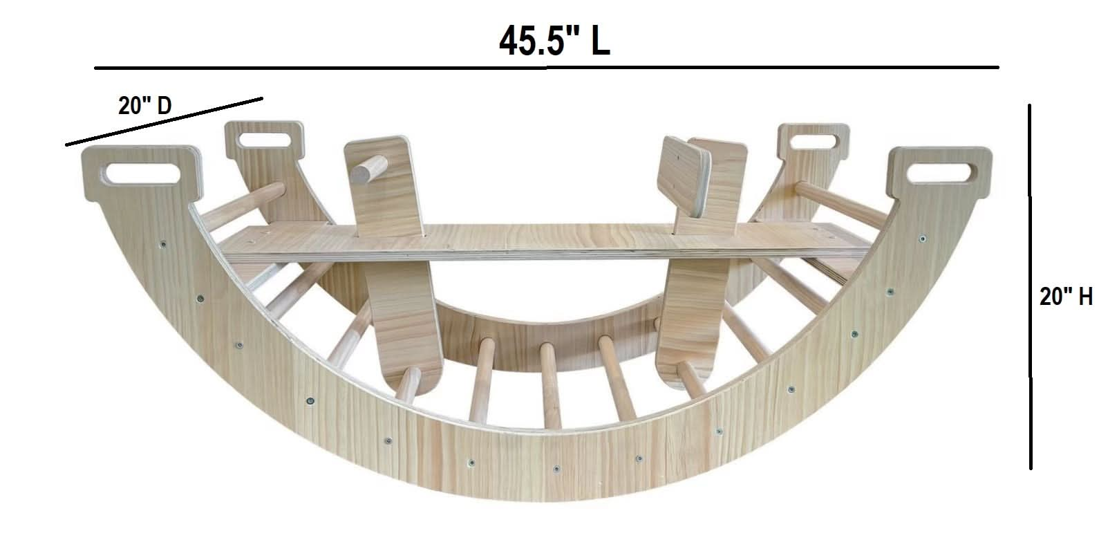 Balis - Avenlur's Climbing Arch and Rocker in Natural Wood Color - Showing Dimensions